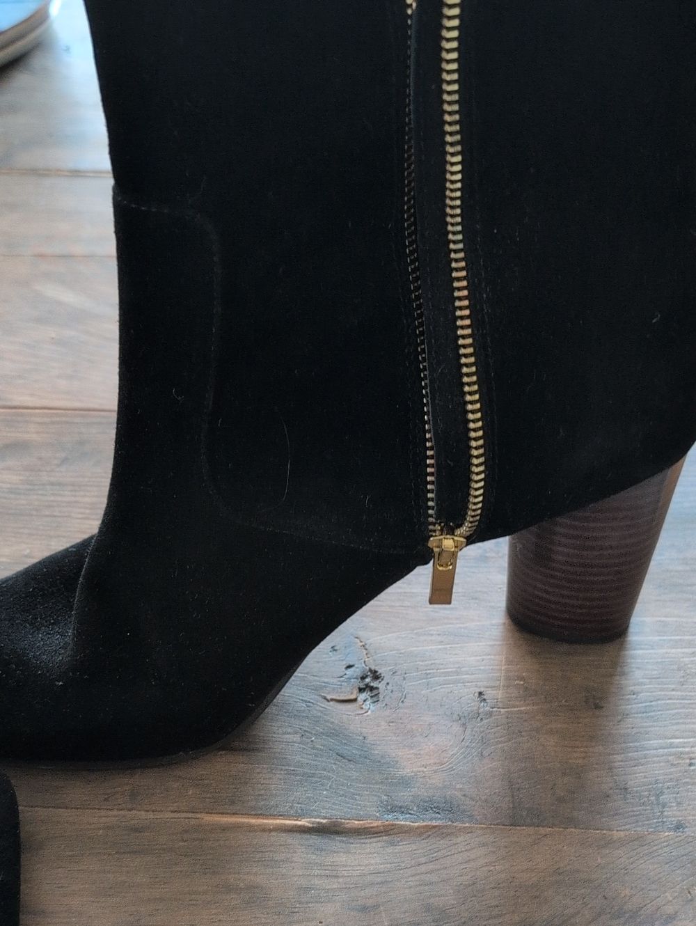Aerosoles Black Suede Ankle Boots with Two Sided Gold Zipper, size 11 - Picture 2 of 8